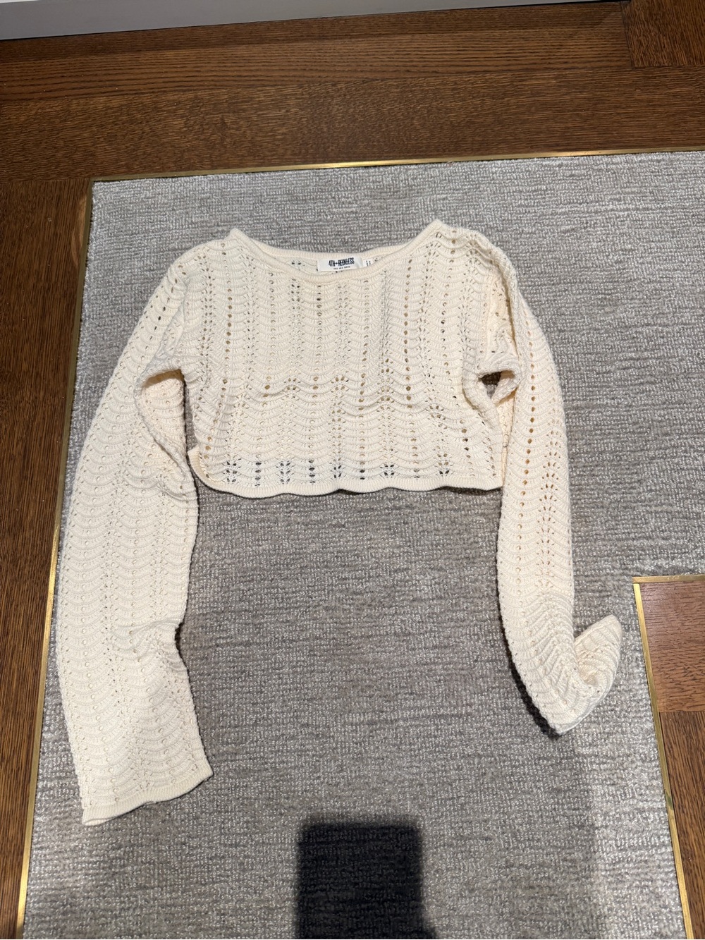 BDG 4th Reckless Cream Crochet Cropped Sweater Top